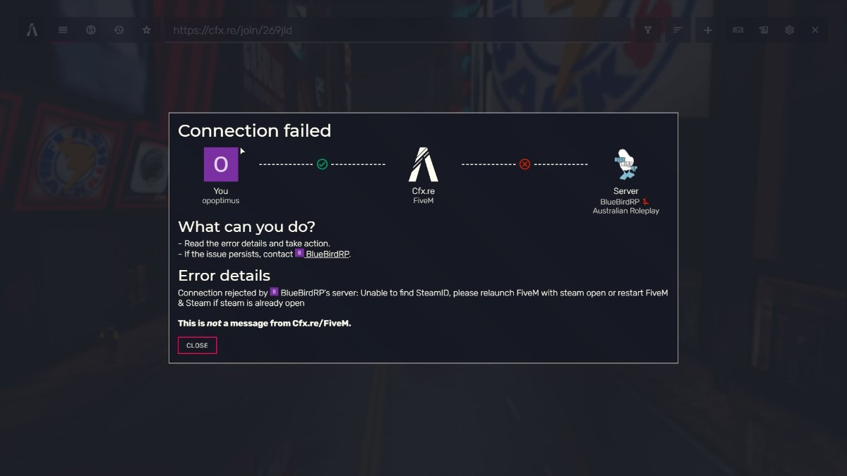 Connection rejected by server: Unable to find SteamID, please